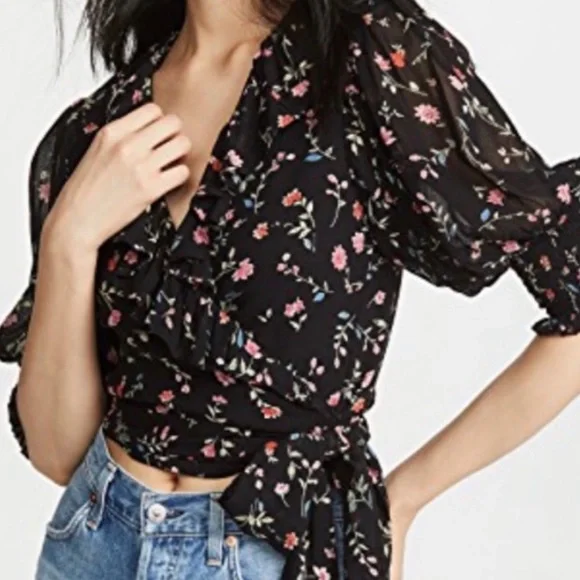 Ganni Paradise Elm Floral Georgette Wrap Top Surplus Wrap Top Small NEW - Picture 7 of 16